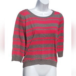 Pink Rose Womens Tunic Sweater Red Striped 3/4 Sleeve Scoop Neck Tight Knit XL